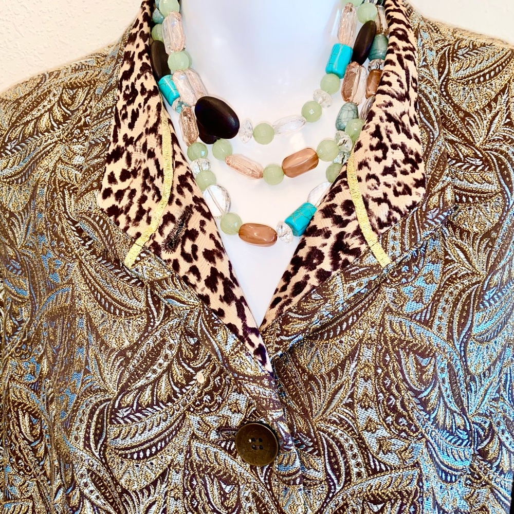 Chico's Brocade Jacket w/Leopard and Metallic Details Size 10-12